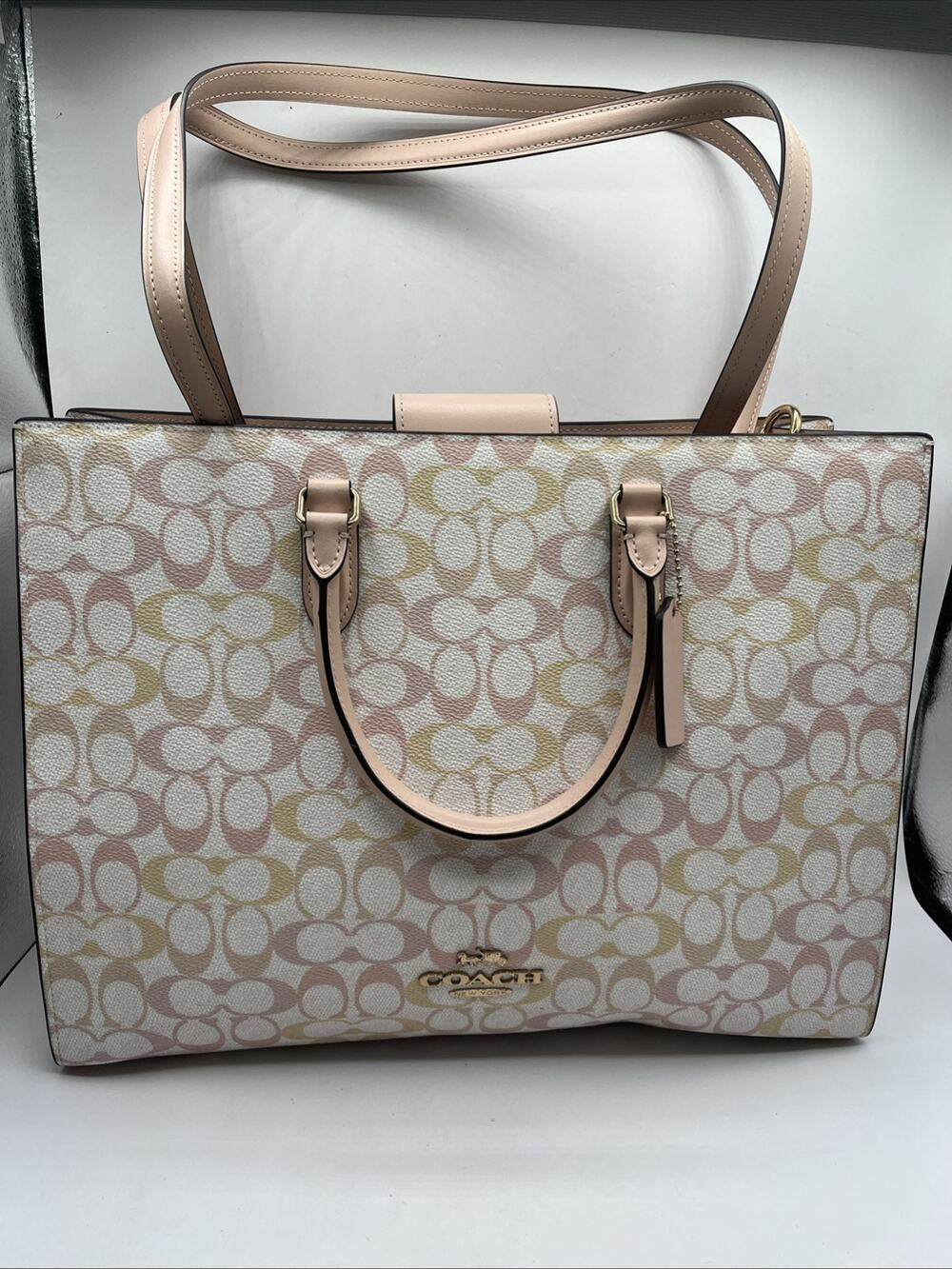 Coach Maggie Large Tote Bag Signature Canvas Gold/Chalk/Pink CDZ06 NWT